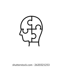 Pieza del rompecabezas de la mente humana, diseño lineal creativo del concepto de la cabeza del Vector