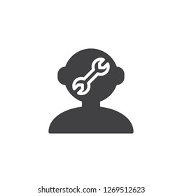 Human mind repair vector icon. filled flat sign for mobile concept and web design. Human head and a wrench simple solid icon. Symbol, logo illustration. Pixel perfect vector graphics