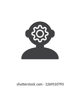 Human mind think vector icon. filled flat sign for mobile concept and web design. Gear head simple solid icon. Symbol, logo illustration. Pixel perfect vector graphics