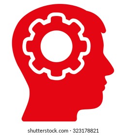 Human Mind vector icon. Style is flat symbol, red color, rounded angles, white background.