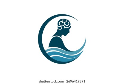 Mente humana y concepto de onda de agua Logotipo Diseño de Vector icono humano