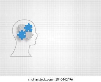 Human model filled in with jigsaws on grid background represent design thinking and innovation concept. Technology background. Vector illustration.
