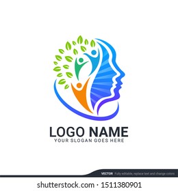 Human modern care combine with leaf logo design. Editable logo design