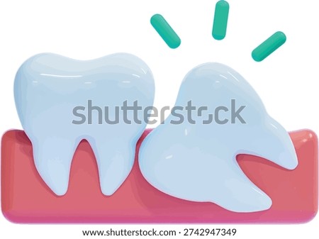 Human Molar Teeth With Impacted Wisdom Tooth Growing Sideways Pressing Against Neighboring Tooth Dental Healthcare Medical Concept For Orthodontic Treatment Professional 3D Rendered Illustration Light Blue Pink Green Tones