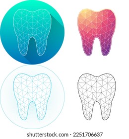 Human Molar Tooth, Dental Care, Dentistry, Orthodontic, Skeletal System Medical Human Organ Logo Icon Minimalistic Triangulated Polygonal Low Poly, Line Art Long Shadow Isolated on White Background