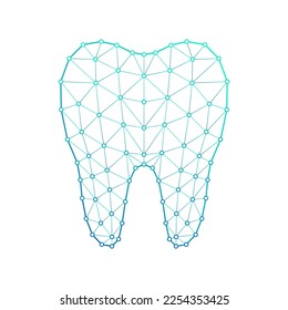 Human Molar Tooth, Dental Care, Orthodontic, Dentistry, Digestive, Skeletal System Triangle Low-Poly Mesh Connected-Dot Medical Logo Icon, Line Art Isolated on White Background