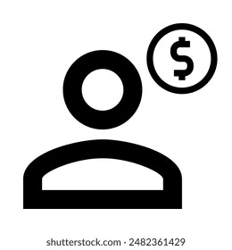 A human with money or employment salary. A simple vector icon representing about the employ salary with a human icon and a dollar coin on the top.
