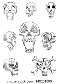 Human and monster skulls vector illustration