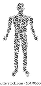 Human mosaic of american dollars. Vector dollar pictograms are grouped into human collage.