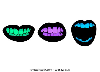 human mouth with colored teeth
