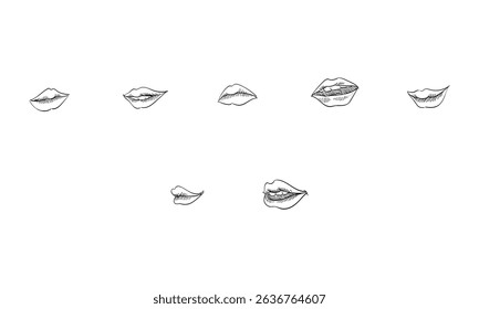 human mouth handdrawn engraving doodle collection