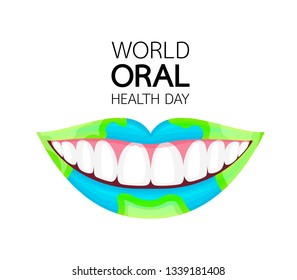 Human mouth with healthy teeth. World oral health day concept. Vector illustration isolated on white background.