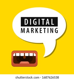 La boca humana con una burbuja importante del discurso de los mensajes. Altavoz. Cartel para negocios, marketing y publicidad. Ilustración vectorial.