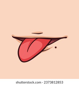 Human mouth with red tongue out. Manga anime art style. Mouth with mole on the side vector illustration isolated on square background.