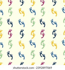 Human Multicolored Bare Pair Footprints vector seamless pattern background. Suitable for bathroom curtain