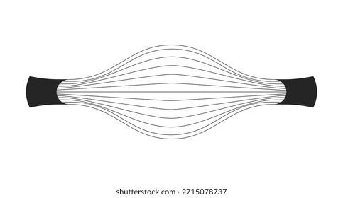 Músculo humano em estado alargado contraído esboço ilustração. Fixação de tendão de fibra. Tecido mole. Diagrama médico. Objeto de linha 2D do sistema muscular isolado no branco. Imagem linear de vetor monocromático