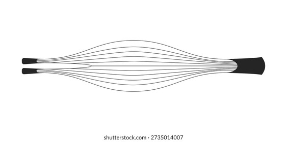 Human muscle in relaxed narrowed state outline illustration. Internal striated tissue. Physiology. Smooth muscular structure 2D line object isolated on white. Monochrome vector ink linear image