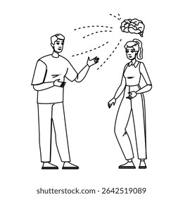 human natural language processing nlp vector. communication development, training technology, ai woman human natural language processing nlp character. people black line pencil drawing illustration