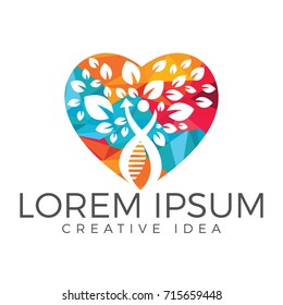 Human nature DNA and genetic heart shape logo design.