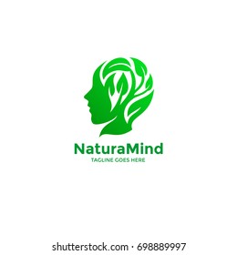 Human Nature Head Logo - Green Head Leaves Vector