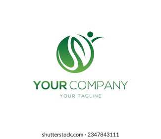 Human nature leaf logo design minimalist vector template.