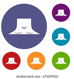 Human neck icons set in flat circle reb, blue and green color for web