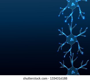 Human  nerve cell neuron, isolated with triangle, stars, dots. Low poly anatomy polygon design. Polygonal style illustration of neuron, medical design, study or concept, logo, scientific background