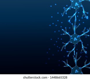 Human  nerve cell neuron, isolated with triangle, stars, dots. Low poly anatomy polygon design. Polygonal style illustration of neuron, medical design, study or concept, logo, scientific background
