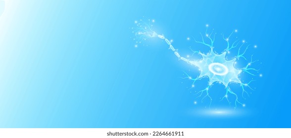 Triángulos de la línea de forma del nervio humano que se conectan con el fondo azul. Futurista holograma de órgano brillante blanco translúcido y espacio de copia para texto. Concepto médico anatómico. Vector de diseño moderno.
