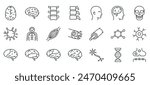 Human Nervous System Icons Set. Illustrations of Brain, Spinal Cord, Neurons, Muscle Fibers, Skull, DNA, and Synapses. Linear Vector Pack.