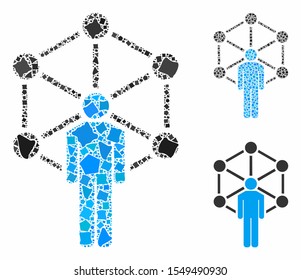 Human network composition of trembly parts in various sizes and color tones, based on human network icon. Vector tremulant parts are organized into collage.