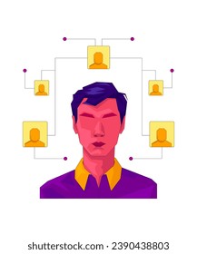 Human network, people around a man