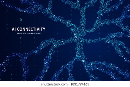 Human neuron anatomy concept. Abstract polygonal space. Background with connecting dots and lines. Artificial neural network technology. Glittering dust of lights. Graphic concept for your design.