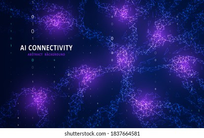 Human neuron anatomy concept. Abstract polygonal space. Background with connecting dots and lines. Artificial neural network technology. Glittering dust of lights. Graphic concept for your design.