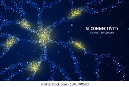 Human neuron anatomy concept. Abstract polygonal space. Background with connecting dots and lines. Artificial neural network technology. Glittering dust of lights. Graphic concept for your design.