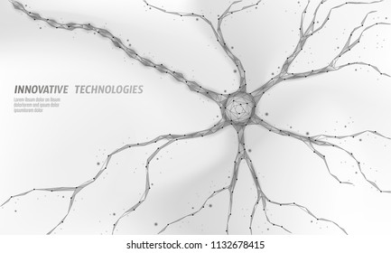 Human neuron low poly anatomy concept. Artificial neural network technology science medicine cloud computing. AI 3D abstract biology system. Polygonal white neutral background vector illustration