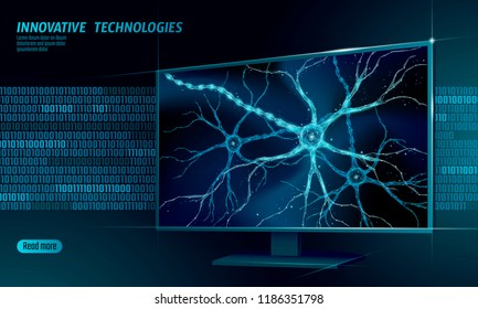 Human Neuron Low Poly Anatomy Concept. Artificial Neural Network Technology Smart House Display Cloud Computing. AI 3D Abstract Biology System. Polygonal Blue Glowing Vector Illustration