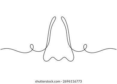 Human nose anatomy continuous one line drawing on white background minimalist facial organ outline vector illustration