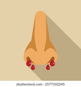 Human nose bleeding with blood drops flowing down, health problem concept