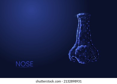 Human nose close-up of futuristic low poly. The concept of nasal cavity disease. Vector illustration.