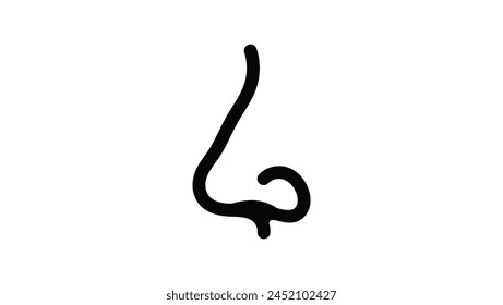 Human nose emblem, profile, black isolated silhouette