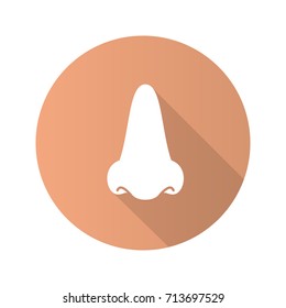 Human nose flat design long shadow glyph icon. Vector silhouette illustration