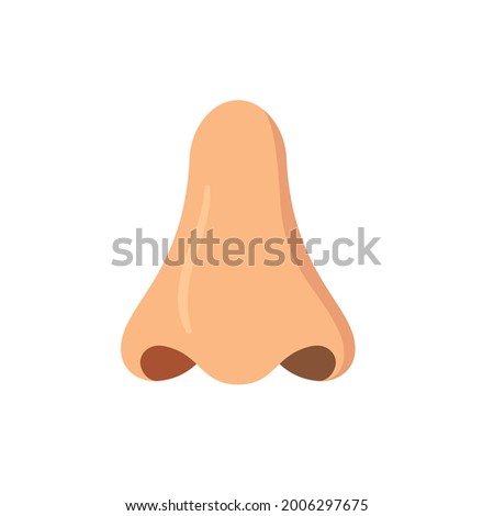 Human nose in front. The nose is like a sense organ. Part of the face. The organ of smell. Vector illustration isolated on white background in hand drawn style.