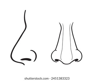 Vista frontal y lateral de la nariz humana Ilustración de contorno aislada, eps