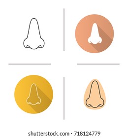 Human nose icon. Flat design, linear and color styles. Isolated vector illustrations
