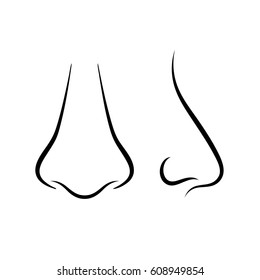 Human nose icon, front and side view vector illustration on white background