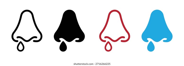 Icono de nariz humana Signo de Vector de contorno. Iconos coloridos de la nariz con gotitas en diseño moderno. Vector plano aislado en el contorno.