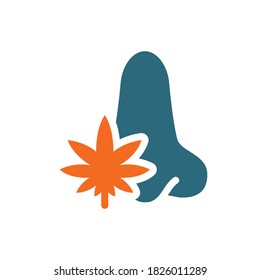 Human nose with marijuana colored icon. Cannabis treatment, anesthesia symbol