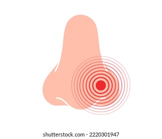 Human nose pain symbol. Nose ache icon. Vector illustration. Human body ache pain dot