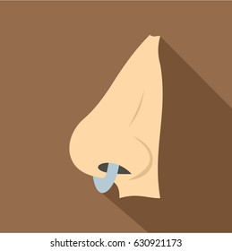 Human nose with piercing icon. Flat illustration of human nose with piercing vector icon for web on coffee background